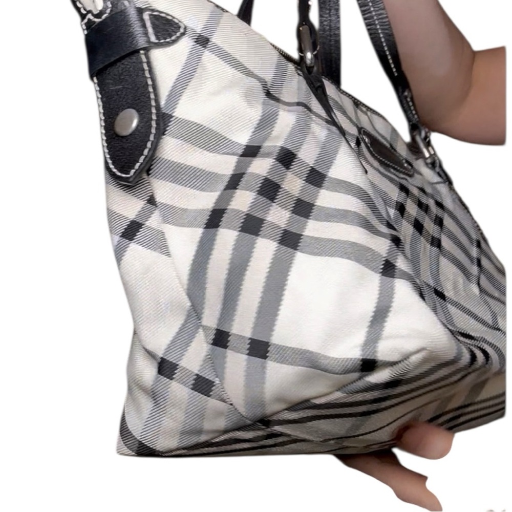 Burberry Nova Check Tote Black Leather Trim Shoulder Bag Beige Check - Picture 6 of 13